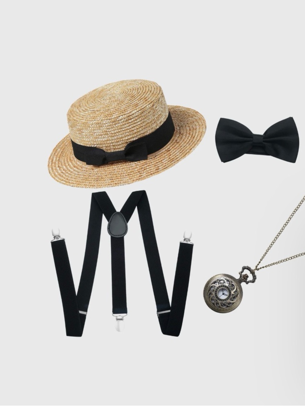1920s Mens Gatsby Straw Hat Set